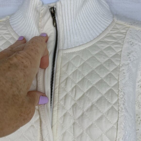 Anthropologie Saturday/Sunday Mission Ivory Quilted Lace Bomber Zip-up Jacket L - Picture 3 of 11